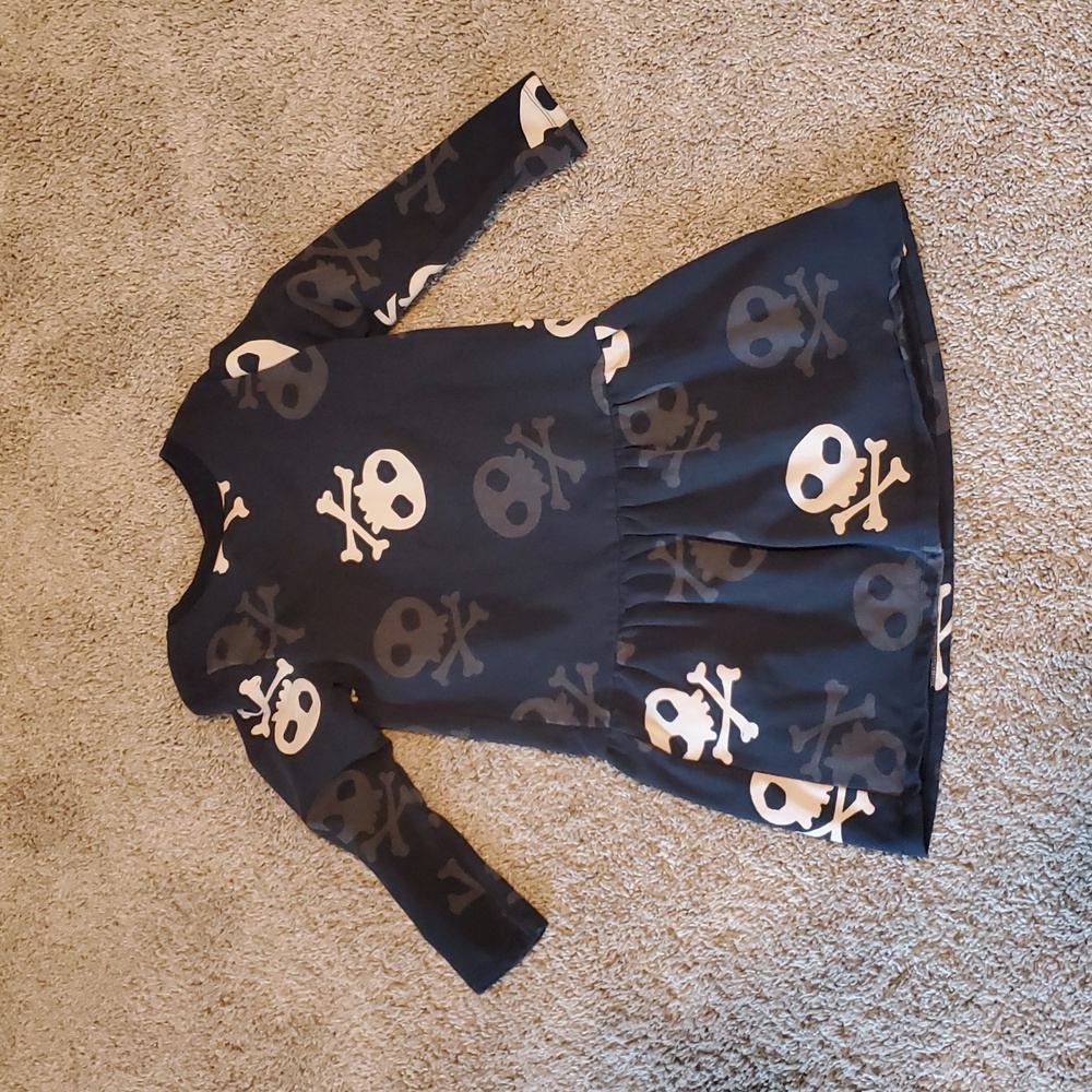 Skull Print Long Sleeve Dress Kids 6/7